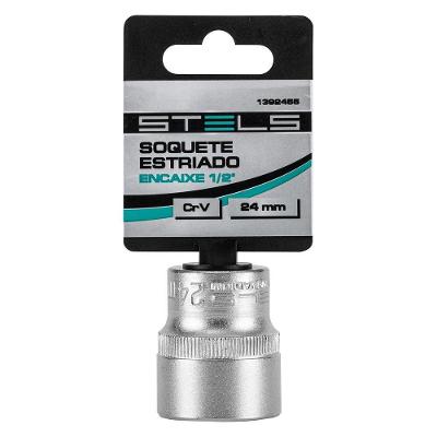 Soquete Estriado 1-2'' 24mm Aço Crv com Encaixe 1-2" para Aperto e Desaperto Stels 24MM