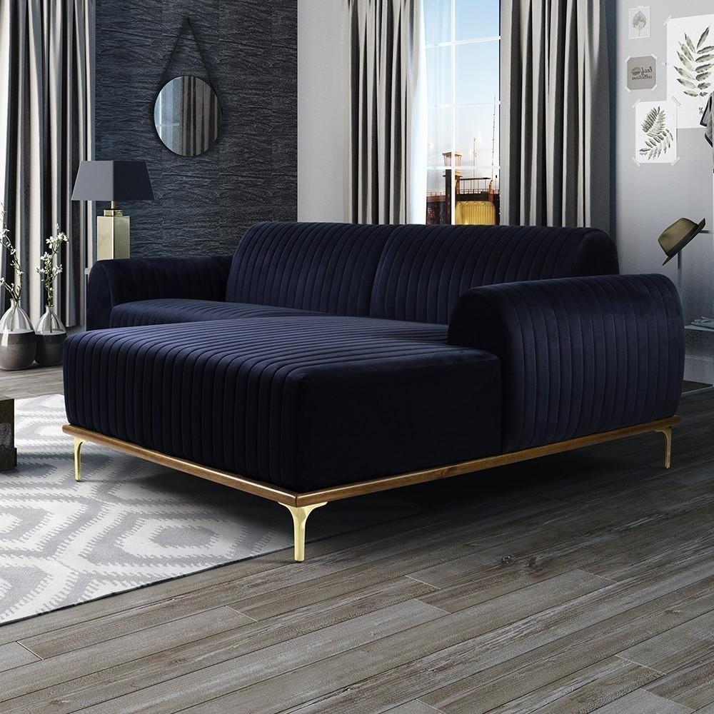 Sofá 4 Lugares Com Chaise Molino 265 Cm Azul Marinho C-287 - 6