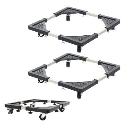 Suporte com Rodinhas Ajustável Kit 2 Unidades Eletrodoméstico Aço Inox Base Antiderrapante Preto
