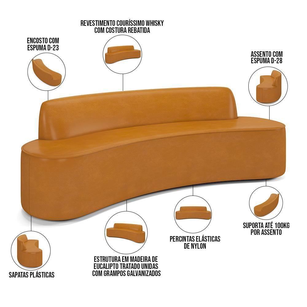 Sofá 4 Lugares Curvo Sala De Estar Living Cancún D02 Couríssimo Whisky 230 Cm B-90 - 4