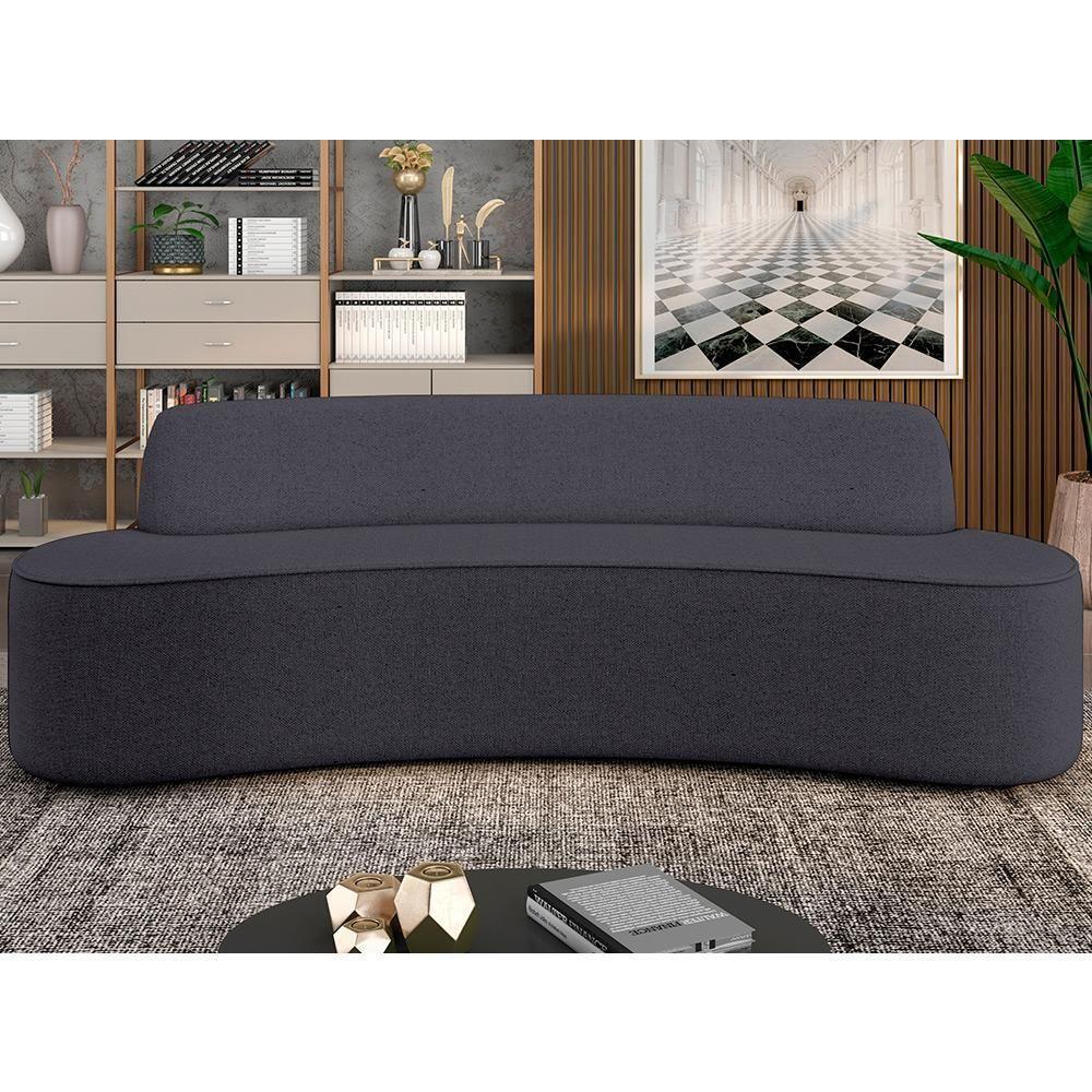Sofá 4 Lugares Curvo Sala De Estar Living Cancún D02 Linho Chumbo 230 Cm D-465 - 3