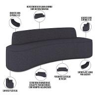 Sofá 4 Lugares Curvo Sala De Estar Living Cancún D02 Linho Chumbo 260 Cm D-465 - 6