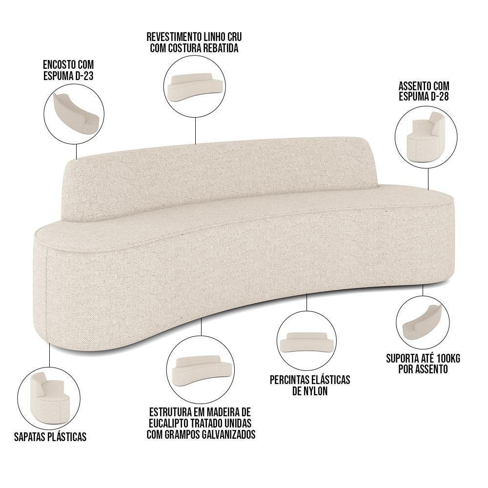Sofá 4 Lugares Curvo Sala De Estar Living Cancún D02 Linho Cru 260 Cm D-461 - 5