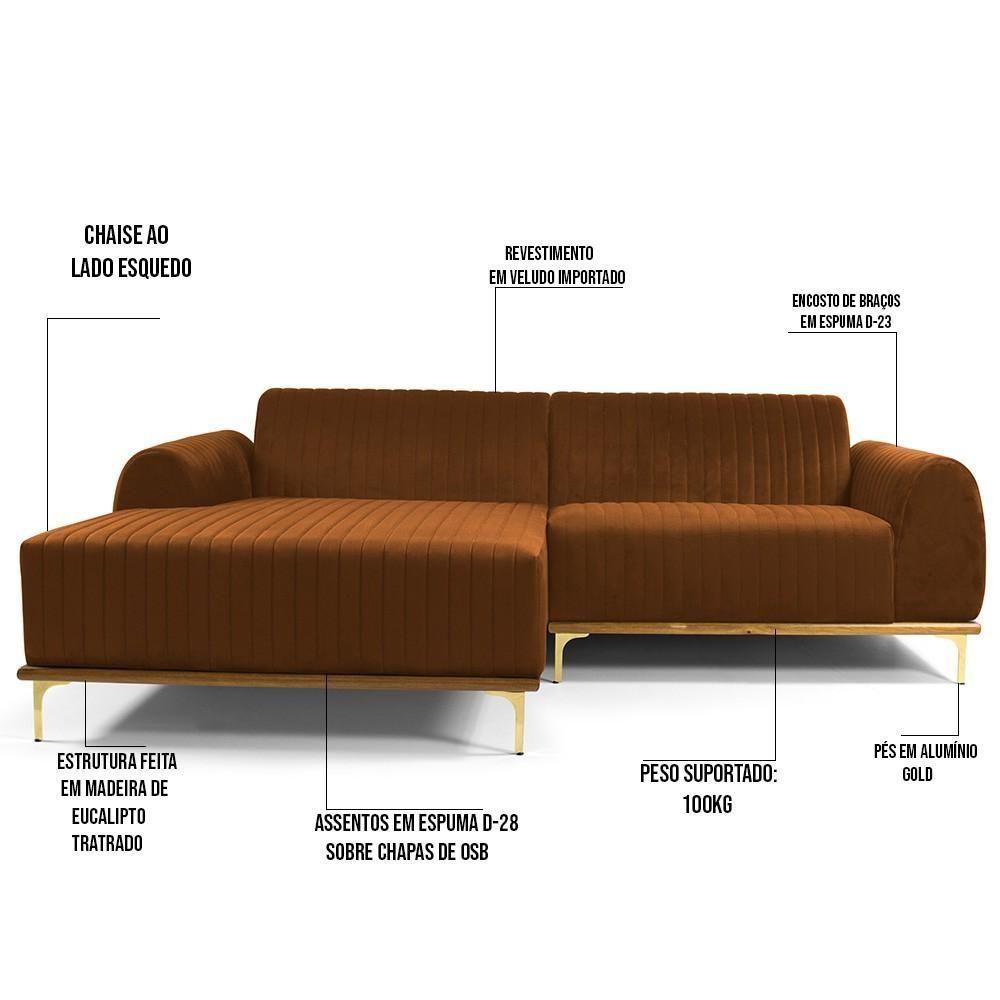 Sofá 4 Lugares Com Chaise Molino 255cm Veludo Telha C-262 - 5
