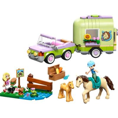 Brinquedo de Construção Reboque para Cavalo e Potro com Cuidados com Animais e Transporte de Cavalos