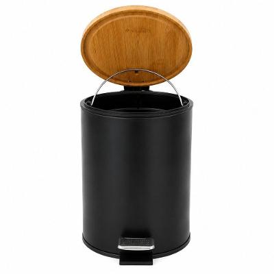Lixeira com Pedal 5L Metal Abertura por Pedal Tampa Bambu Preta Black Bull