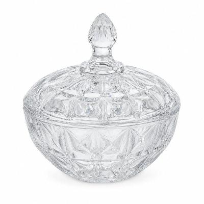 Bomboniere Diamond de Vidro com Tampa 19,5cm Design Diamante Transparente Fratelli