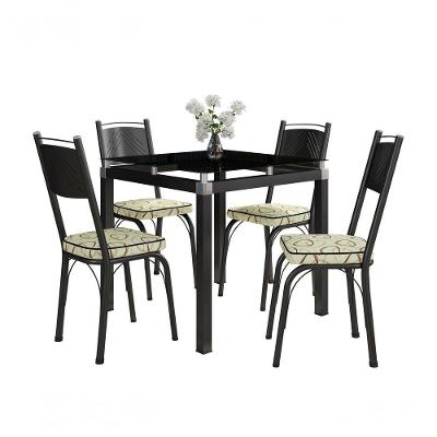 Conjunto de Jantar Malva 4 Lugares Tampo em Vidro Preto e Cedro 75CM Combo Stock