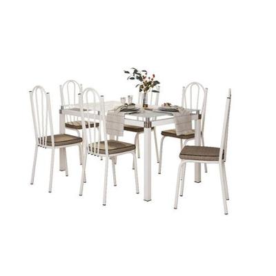 Conjunto de Jantar Malva 6 Lugares Tampo em Vidro com Cadeiras Estofadas Branco 140CM Combo Stock
