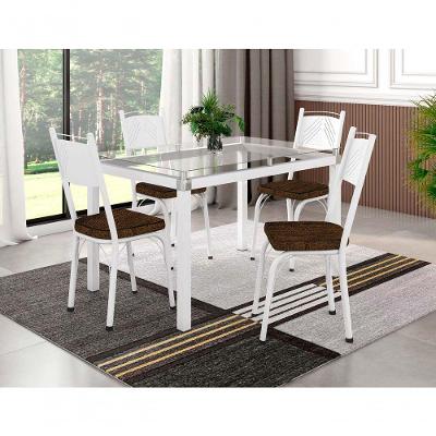 Conjunto de Jantar Malva 4 Lugares Tampo Vidro Cadeiras Assento Imbuia 107CM Combo Stock