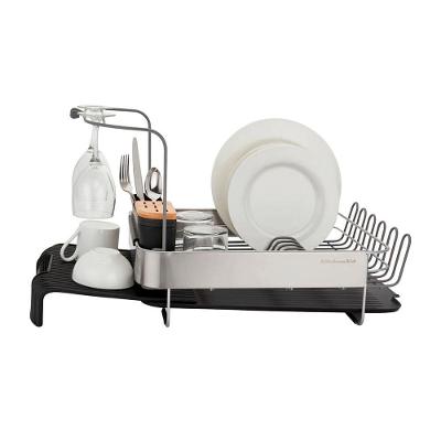 Escorredor de Pratos Expansível Aço Inox Organização Ajustável Cozinha Cinza Kitchenaid