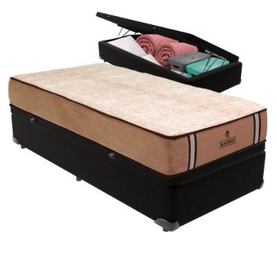 Cama Box com Baú Solteirão Bravus Pillow Top Molas Ensacadas Tecido Preto Vtech