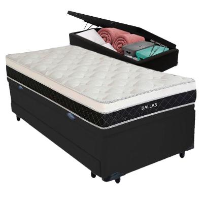Bicama Baú + Colchão Solteiro Dallas com Cama Auxiliar Madeira Preta Vtech
