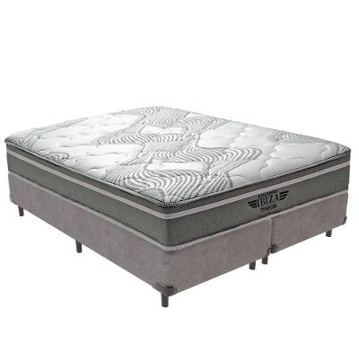 Cama Box com Colchão Queen Ibiza Pillow Top Molas Ensacadas Tecido Cinza Vtech