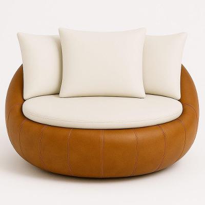 Poltrona Golden Giratória Courino Confortável Caramelo e Off White Sallar Home