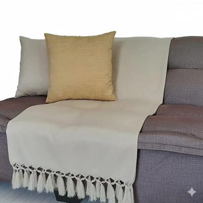 Manta Sofa Sala Quarto Bege Jacquard Mesclado Dupla Face com Franjas Bege Eleve Life