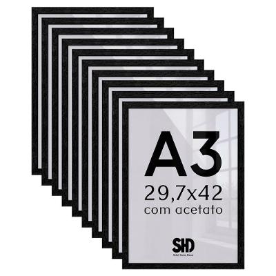 Moldura para Quadro A3 Retangular 30x42CM MDF Suporte Invisível Preto Mastertel