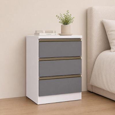 Mesa de Cabeceira Essenza 3 Gavetas MDF-MDP Moderno Branco Cinza Luciane Móveis