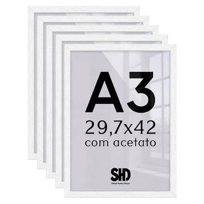 Moldura para Quadro 5 Unidades A3 Retangular 30x42cm MDF Parafuso Branco Mastertel