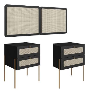 Kit Mesa e Cabeceira Oslo 2 Gavetas MDP Contemporâneo Preto Artesano Móveis