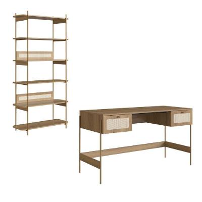 Kit Escrivaninha e Estante Oslo Contemporâneo 2 Gavetas MDP 120CM Bege Artesano Móveis