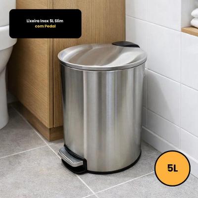 Lixeira com Pedal Slim 5L Aço Inox Abertura por Pedal Fechamento Suave Powermaid
