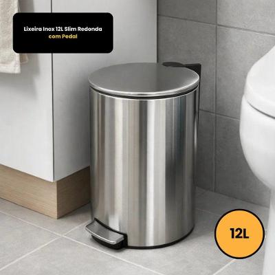 Lixeira com Pedal Slim 12L Aço Inox Abertura por Pedal Fechamento Suave Powermaid