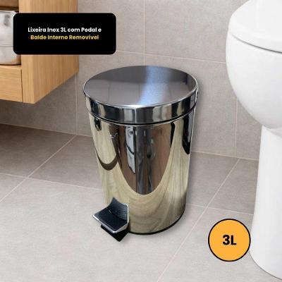 Lixeira Inox 3L Aço Inox com Pedal Balde Interno Removível Cozinha Banheiro Powermaid
