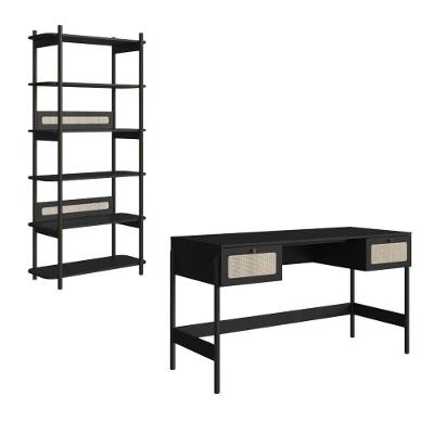 Kit Escrivaninha e Estante Oslo Retangular 2 Gavetas MDP 139CM Preto Artesano Móveis
