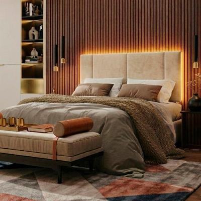 Cabeceira Casal Estofada com LED MDF na Parede Suede Bege Vns Concept 140CM