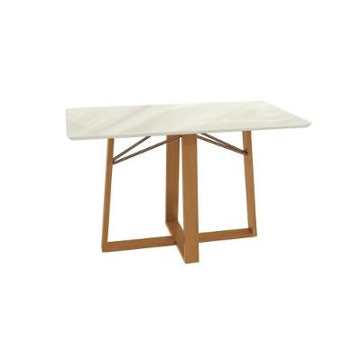 Mesa de Jantar Elma Premium 6 Lugares Retangular MDF com Vidro 160CM Amadeirado e Off White