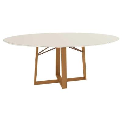 Mesa de Jantar Elma Premium 6 Lugares Oval MDF com Vidro 180CM Amadeirado Kappesberg