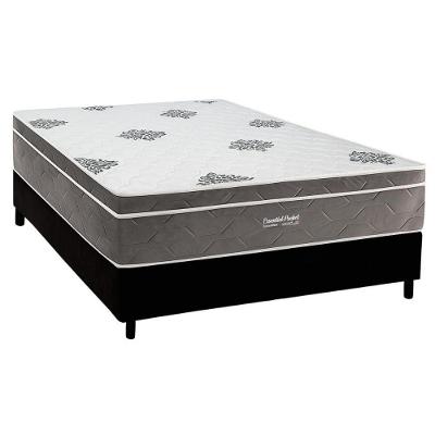 Cama Box com Colchão Casal Essential Euro Pillow Molas Ensacadas Courino Preto a Costa Rica