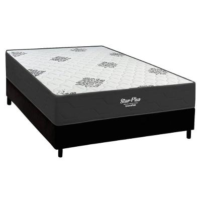 Cama Box com Colchão Casal Star Macio com Firmeza Molas Ensacadas Courino Preto a Costa Rica