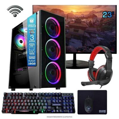 Computador Gamer Tob Computers A320 Ryzen 3 3200G 16GB DDR4 SSD 480GB 23 Full HD Preto