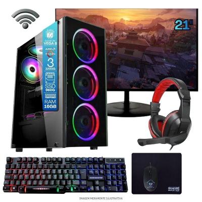 Computador Gamer Tob Computers A320 Ryzen 3 3200G 16GB DDR4 SSD 960GB 23 Polegadas Full HD Preto