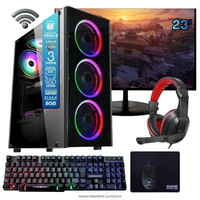 Computador Gamer Tob Computers A320 Ryzen 3 3200G 8GB DDR4 SSD 120GB Monitor 23 Preto