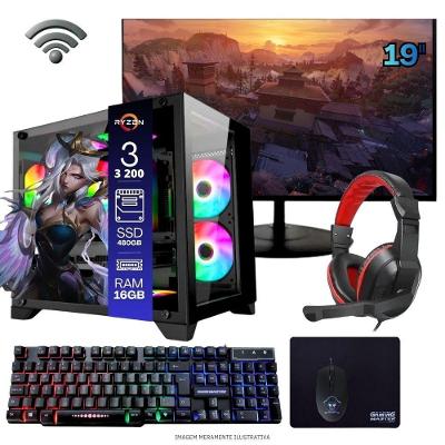 Computador Gamer Tob Computers A320 Ryzen 3 3200G 16GB DDR4 SSD 480GB 19" Full HD com Monitor Preto