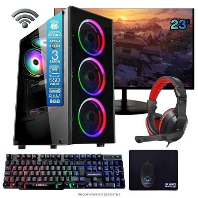 Computador Gamer Tob Computers A320 Ryzen 3 3200G 8GB SSD 240GB 23" Full HD Preto