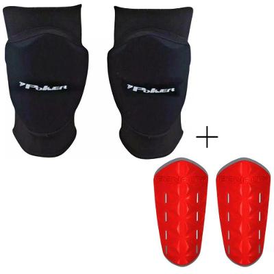 Kit Proteção Infantil Caneleira Penalty Matis X e Joelheira Poker Pro Indoor Junior Vermelho e Preto
