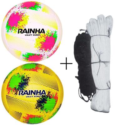 Kit Vôlei Sunny com 2 Bolas e Rede Master Seda 5m Toque Macio Cor Amarelo Branco Preto Rainha