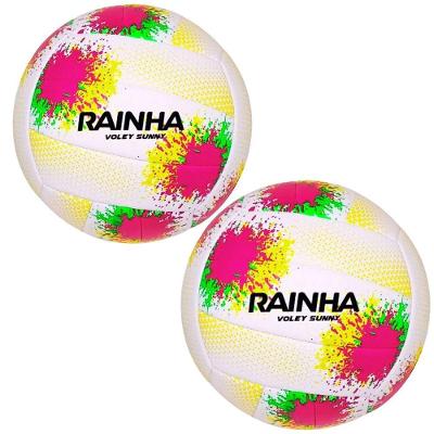 Kit Bola de Vôlei Sunny Toque Macio Tecnologia Touch Branco e Amarelo Rainha