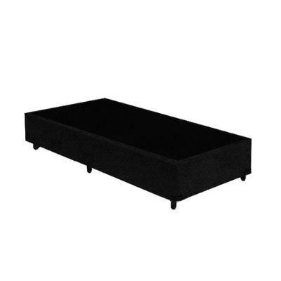 Cama Box Solteiro Base Simples Suede Estrutura em Madeira Preto RR Colchões 88CM