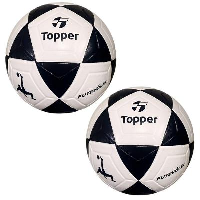 Kit Bola de Futevôlei R1 Oficial com Toque Macio Branco e Preto Topper 2 Unidades