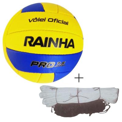 Kit Bola de Vôlei PRO 7.5 com Rede Seda 5m Amarelo e Preto Rainha