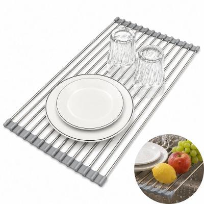 Escorredor de Pia Dobrável Retratil Inox Multiuso para Louças Pratos e Frutas 37x37cm Aço Inox