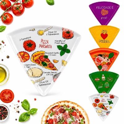 Prato para Pizza Formato Triangular 22cm Melamina Divertido Estampado para Pizzaria Restaurante
