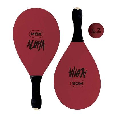Kit Frescobol Mor Aloha de Madeira Revestida com 2 Raquetes e 1 Bola Vermelho Mor