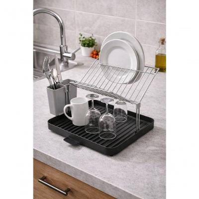 Escorredor de Pratos TRC0954 com Porta Talheres Inox e ABS Design Compacto para Cozinha Preto Top