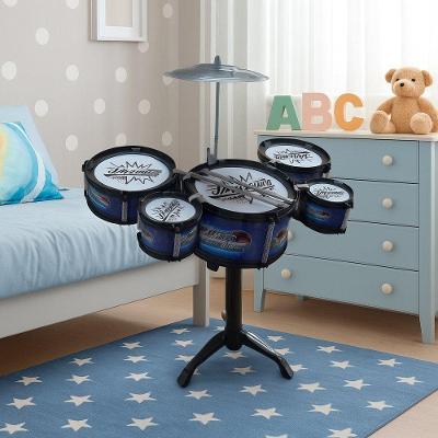 Mini Bateria de Brinquedo com 5 Tambor com Prato Metálico Vermelho DDG